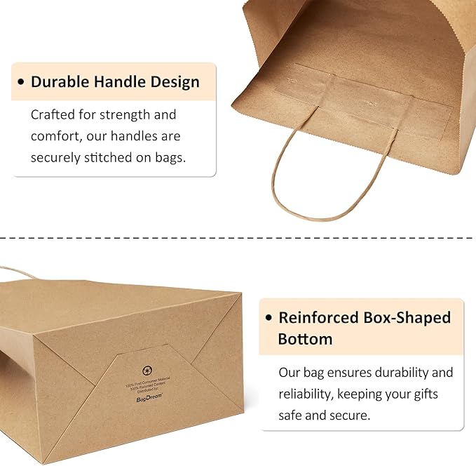 BagDream 25Pcs Brown Gift Bags 8x4.25x10.5 Kraft Paper for Gifts, Shopping Retail Merchandise Grocery Sacks, Brown Paper Bags with Handles Bulk Medium