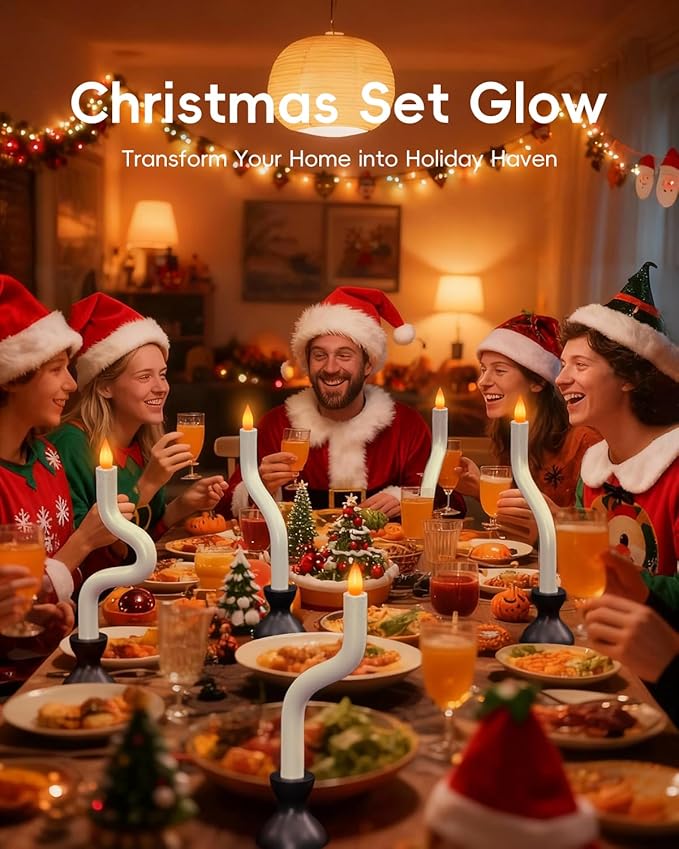 COOLWUFAN Christmas Window Candles, 3 Pcs Flameless Taper Candles with Remote Timer, Battery Operated Dripless LED Flickering 3D Flame, Holiday Decor for Home, Party (White Base)