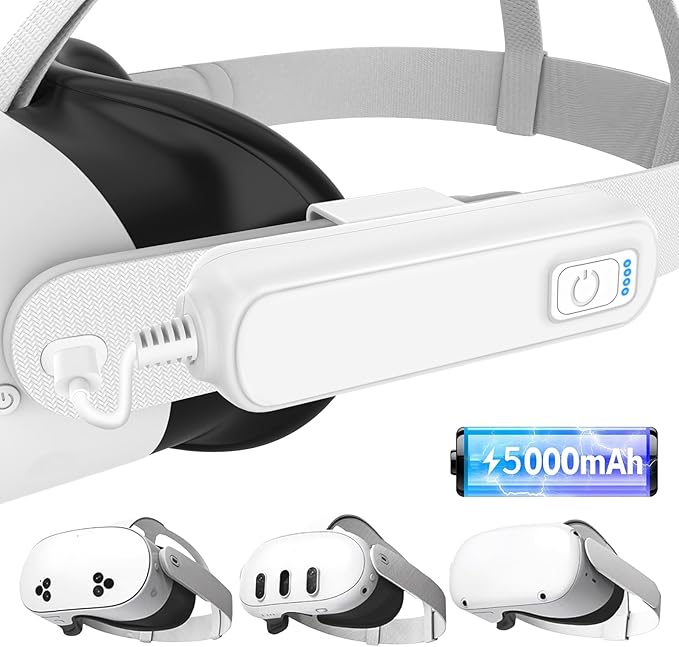 Battery Pack for Meta/Oculus Quest 3S/3/2,5000mAh Battery VR Charger, Extend 2-4 Hours Playtime, Lightweight Fast Charging VR Headset Safe Power Bank for Meta Quest 3S/3/2 Accessories