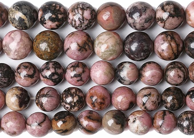 6MM 60PCS Natural Stone Black Stripe Rhodochrosite Gemstone Beads for Jewelry Making DIY Bracelet Necklace Semi Precious Crystal Beads