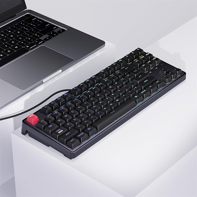 Keychron C3 Pro TKL 80% Wired Mechanical Keyboard, 8K Polling Rate, QMK/VIA Programmable, Hot-Swappable, RGB Backlit Shine-Through Keycaps, Super Red Switch, for Windows/Mac
