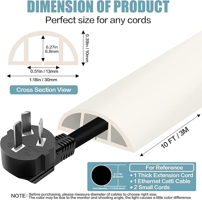 Floor Cord Cover Cable Cavity Self Adhesive Cord Hider Floor 10FT Floor Cable Management Power Cord Protector Floor Electric Cord Covers for Offices, Gym, Exhibitions (Beige, 1.18" x 10')