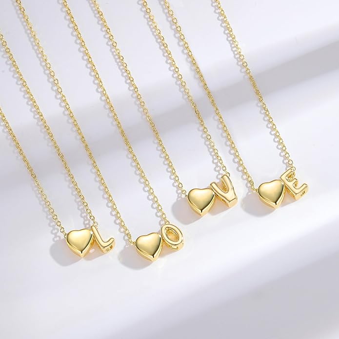 M MOOHAM Valentines Gifts for Kids Her - Heart Initial Necklaces for Women Girls 14K Gold Plated Tiny Heart Necklace Jewelry for Kids Personalized Birthday Gifts for Teen Girls Trendy