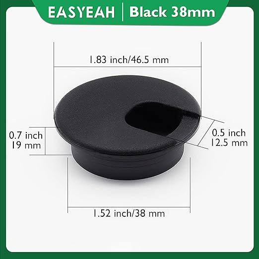 5 Pcs Desk Grommet 1-1/2" / 38 mm, Desk Cord Hole Cover, Cable Grommet ABS Plastic, Desk Hole Grommet for Home & Office Pc, Detachable Cable Cord Organizer-Black