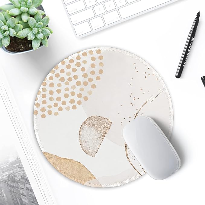 ITNRSIIET Round Mouse Pad with Stitched Edge Premium-Textured Waterproof Non-Slip Rubber Base Desktop Protection Mat Diameter 8.7 inches, Abstract Art Orange