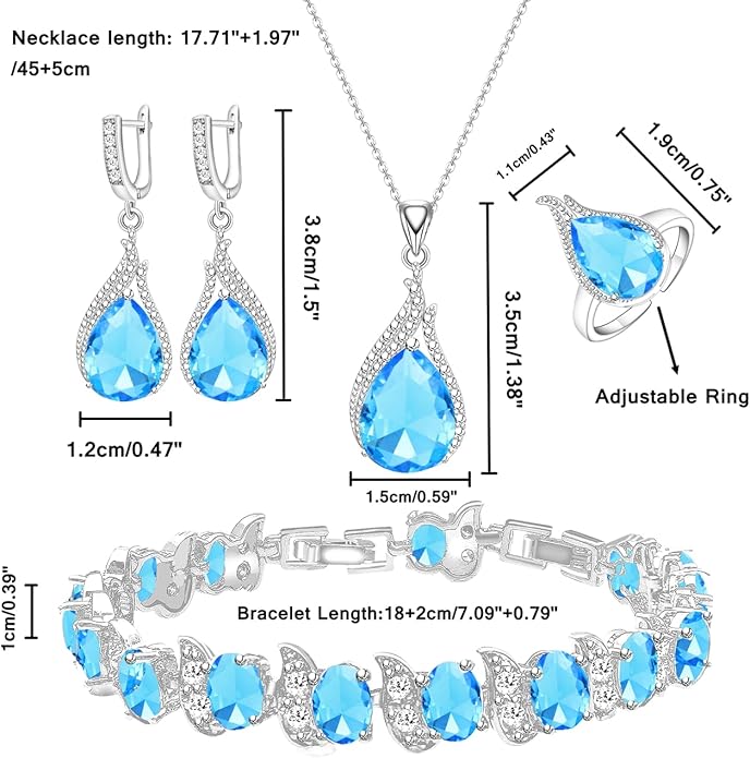 LMXXVJ Jewelry Set for Women,Teardrop Cubic Zirconia Necklace Earrings Adjustable Ring Bracelet Jewelry Set Formal Jewelry Gift
