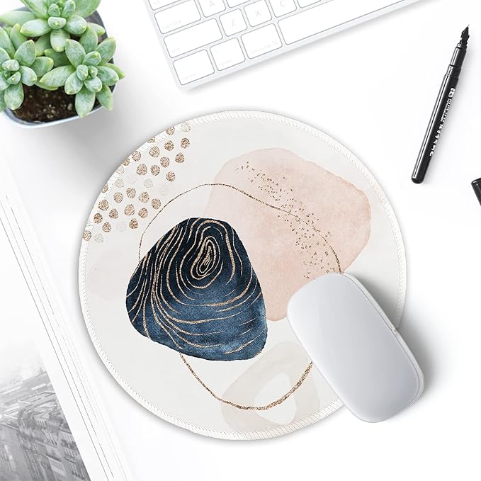ITNRSIIET Round Mouse Pad with Stitched Edge Premium-Textured Waterproof Non-Slip Rubber Base Desktop Protection Mat Diameter 8.7 inches, Aesthetic Boho