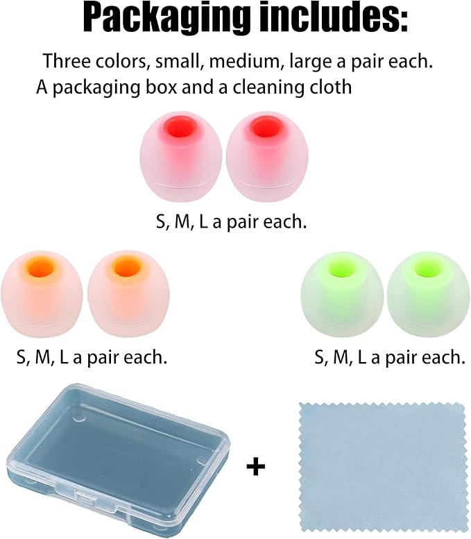Silicone Earbud Tips Replacement - Fit Most In-Ear Earbuds (Inner Hole 3.8mm - 5.1mm) - 9 Pairs S M L