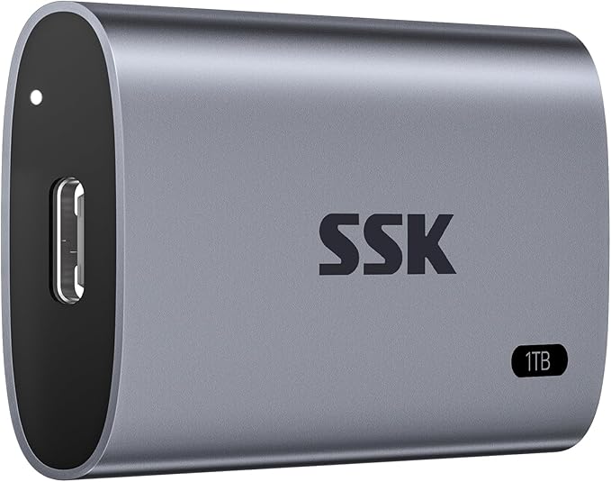 SSK 1TB SSD External Hard Drive, Portable SSD Up to 550MB/s Fast Solid State Drives, External Drive USB 3.2 Gen2 for iPhone 15/Pro, Windows, Mac, Android with LED Light, Trim, Smart Supported