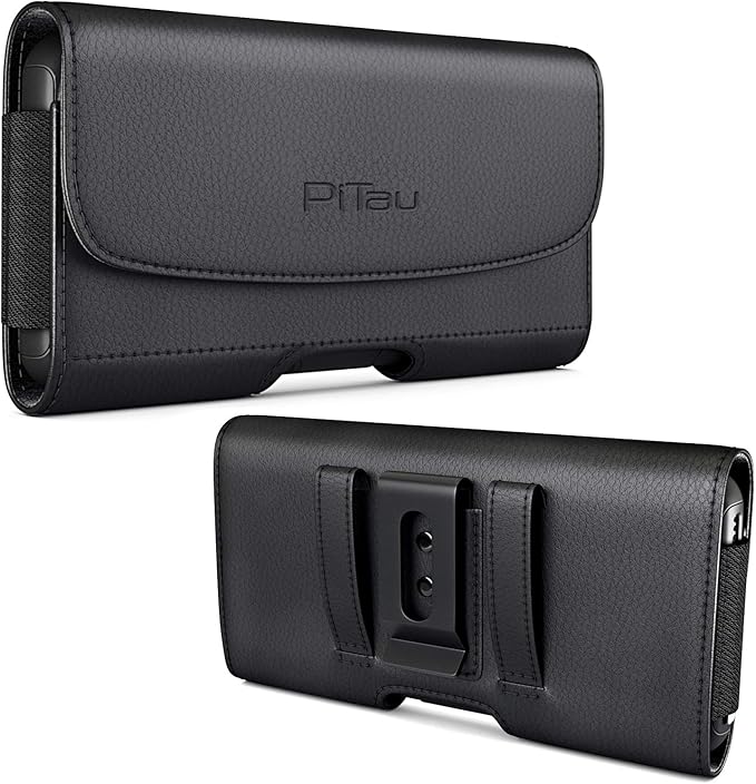 Case for Large iPhone Plus, Pro Max 16 15 14 13 12 11 Xs, Samsung Galaxy S25+ S24+ S23+ S22+ S21+, Cell Phone Belt Holster Clip, ID Card Holder Pouch, Fits Otterbox Case - Black