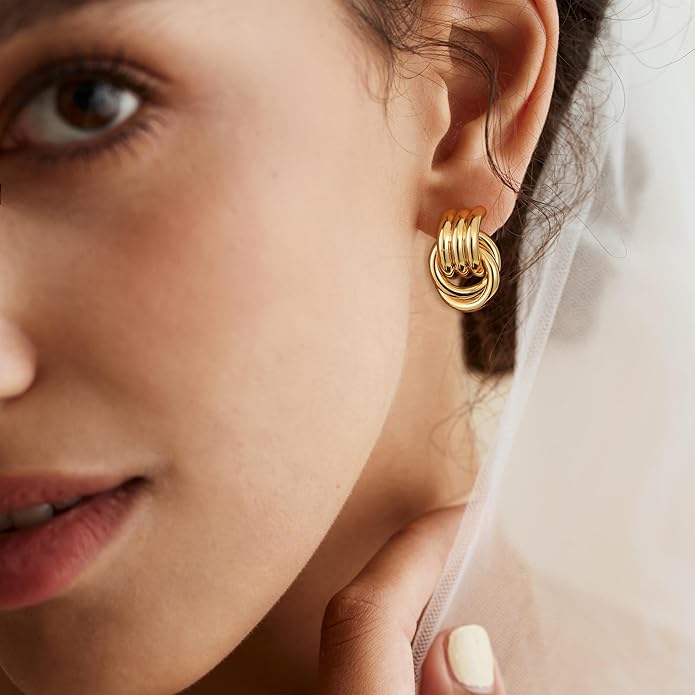 Stocking Stuffers for Women Chunky Gold Knot Dangle Drop Earrings Trendy Statement Earrings Hypoallergenic Lightweight Gold Jewelry Women Christmas Gifts