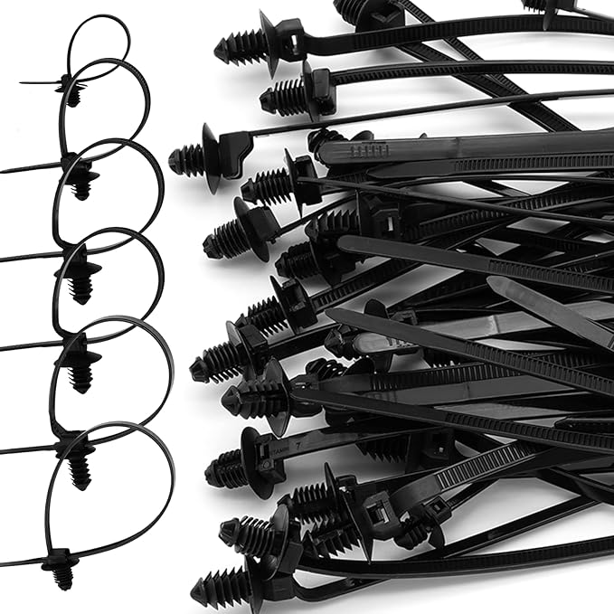 60 Pcs Push Mount Cable Ties Assorted Sizes, Black Nylon Push Mount Zip Ties Wire Harness Clips, 6-Types Snap in Zip Ties Self Locking Automotive Wire Ties for Wire Tying, Automotive