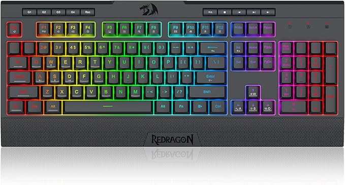 Redragon K525 PRO RGB 3-Mode Wireless Membrane Gaming Keyboard with Multimedia Keys, Linear Mechanical-Feel Switch, 4 Extra On-Board Macro Keys, Dedicated Media Control, Ergonomic Wrist Rest