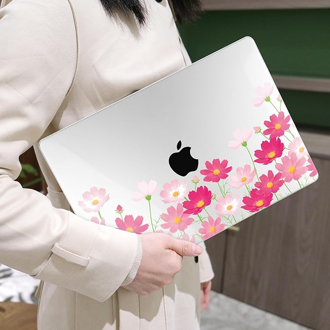 MEEgoodo Case for MacBook Air M4/M3/M2 13.6 inch 2025 2024 2022, Fit Model A3240 A3113 A2681, Compatible with MacBook Air 13 inch, Laptop Hard Shell Case with Keyboard Cover, Bright Pink Flowers