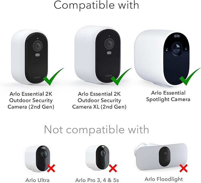 Wasserstein Solar Panel Compatible with Arlo Essential 2K Outdoor Security Camera (2nd Gen) / XL (2nd Gen) & Essential Spotlight (Camera NOT Included) - (3-Pack, White)