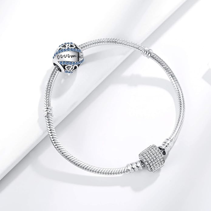 Birthstone Charms for Charms Bracelet 925 Sterling Silver Bead Openwork Charms Fit Pandora Charms Bracelet, Fit Women Wife Mom Christmas Birthday Gift