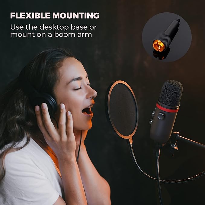 AUDIOPRO USB Microphone, Computer Condenser Gaming Mic for PC/Laptop/PS4/5, Headphone Output, Volume Control, USB Type C Plug and Play, LED Mute Button, for Streaming, Podcast, Studio Recording