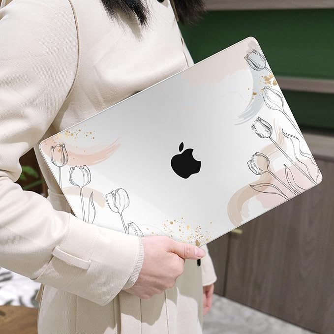 MEEgoodo Case for MacBook Air M4/M3/M2 13.6 inch 2025 2024 2022, Fit Model A3240 A3113 A2681, Compatible with MacBook Air 13 inch,Laptop Hard Shell Case with Keyboard Cover,Engraving Hand Drawn Floral