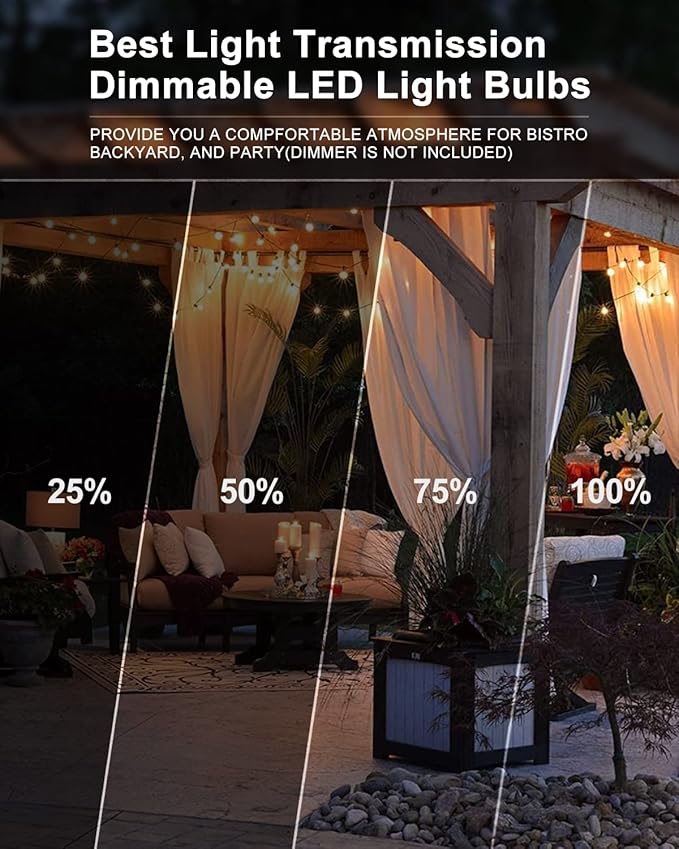 Lightdot 300FT Outdoor String Lights, LED Bistro String Lights with Shatterproof ST38 Bulbs, 2200K Dimmable, Waterproof Hanging Lights for Porch, Party, Garden, Backyard, Balcony - ETL Listed