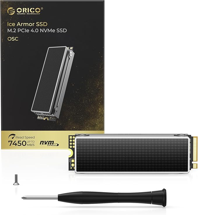 ORICO OSC 1TB M.2 NVMe SSD for Desktop PC, PCIe 4.0 Internal SSD with 7450MB/s Read, TLC NAND, Pre-Installed Pro-Grade Finned Heatsink, Innovative IceArmor Cooling, M.2 2280 Drive