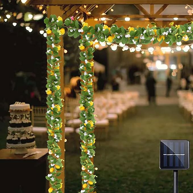 U'Artlines 4Pcs Total 22 Ft Artificial Lemon Garland Spring Summer Faux Fruit Vine Garlands with Greenery for Door Wall Mantle Wedding Party Table Decorations