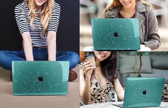 CISSOOK for MacBook Air 13 inch Case M4 M3 M2 2025 2024 2022, Plastic Hard Shell Case Glitter Bling Cover with Keyboard Cover for MacBook Air 13.6 A3240 A3113 A2681, Deep Teal Glitter