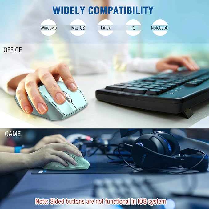 E-YOOSO Wireless Mouse for Laptop, Portable Optical Computer Mouse, 6 Buttons, Cordless 2.4GHz with USB Receiver, 5-Level 4800 DPI, 18 Months Battery Life for PC Chromebook Windows Mac