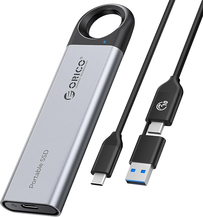 ORICO 2TB External SSD Up to 1050MB/s, Hanging Hole Design Portable Solid State Drive, USB C&A 2 in 1 Cable, Reliable Storage for Type-C Smartphone, Tablets, Laptops - C10