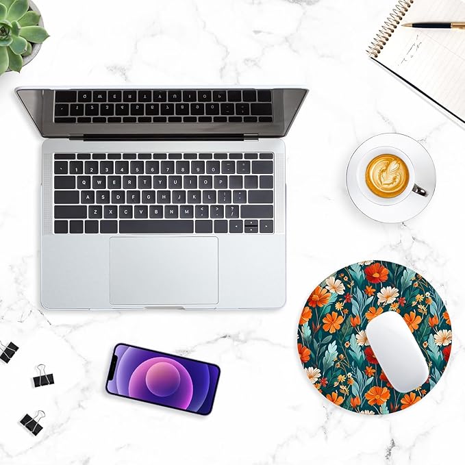 ITNRSIIET Round Mouse Pad with Stitched Edge Premium-Textured Waterproof Non-Slip Rubber Base Desktop Protection Mat Diameter 8.7 inches, Beautiful Flowers