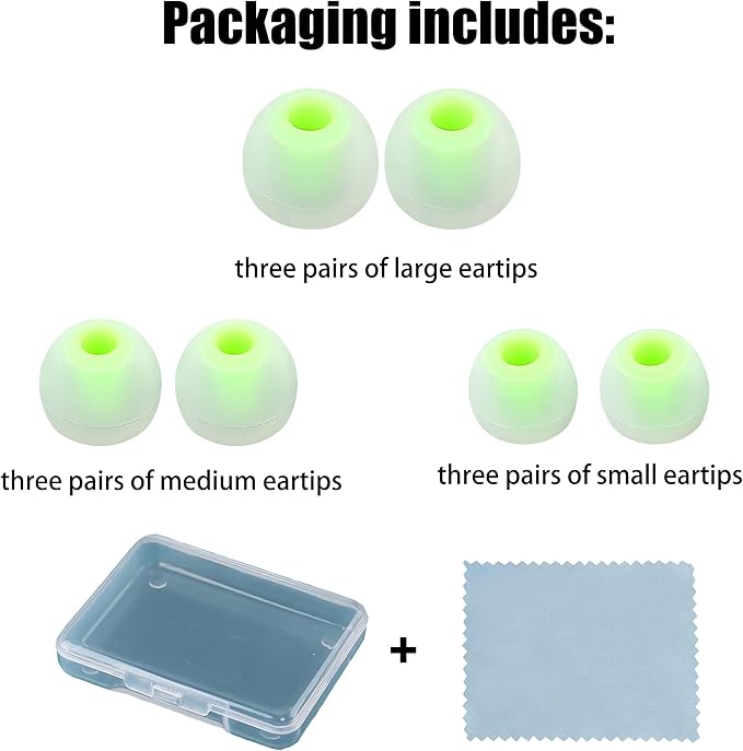 Silicone Earbud Tips - Fit Most In-Ear Earbuds (Inner Hole 3.8mm - 5.1mm) - 9 Pairs S M L