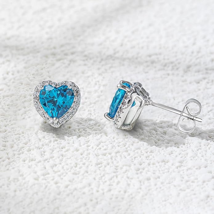 YOMELA Cubic Zirconia Earrings Studs, Halo CZ Birthstone Simulated Diamond Stud Earrings for Women