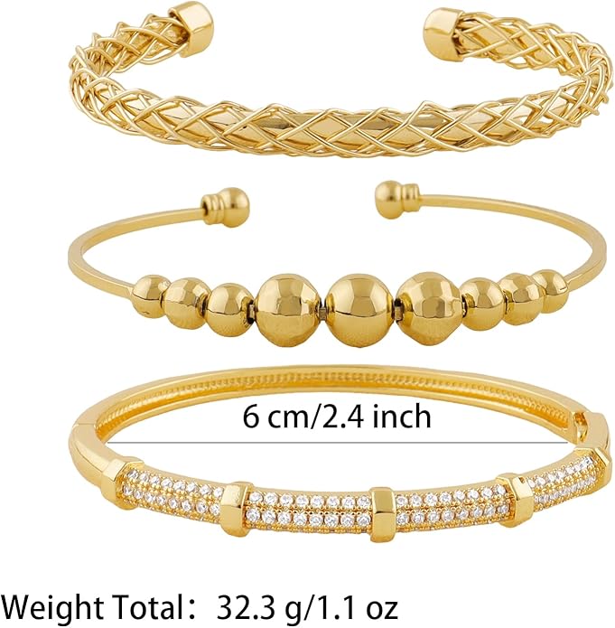 Gold Bracelets for Women, Gold Plated Chunky Cuff Matching Bracelets for Women Stack Adjustable Jewelry Sets for Gifts