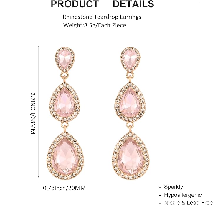 Vintage Rhinestone Teardrop Dangle Earrings Long Dangling Drop Earrings Crystal Chandelier Earrings for Women Wedding Bridal Prom