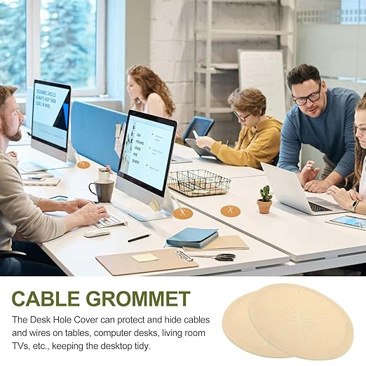 PATIKIL Desk Grommet 3-3/16", 4 Pcs Round Cable Grommet Cord Hole Cover with Adhesive Tape Flexible Table Wire Organizer for Office Home Table Countertop, Yellow