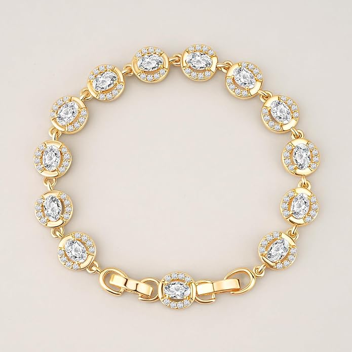 Tennis Bracelet for Women 14K Gold Plated Cubic Zirconia Bracelet,Classic Crystal Tennis Bracelet, Rhinestone Delicate Bracelet Gift for Her