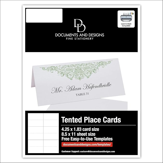 Paisley Printable Place Cards, Sage (Choose Color), Set of 60 (10 Sheets), Laser & Inkjet Printers - Wedding, Party, Dinner, and Special Events - Made in the USA