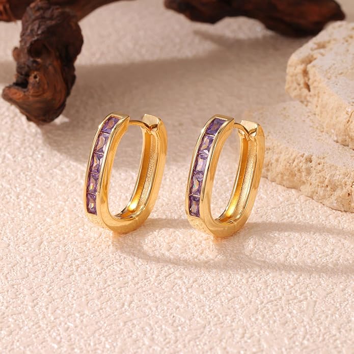 Trendy CZ Gold/Silver Hoop Earrings for Women Square Hypoallergenic chunky gold Hoop Earrings Geometric Minimalist Rectangle Hoops