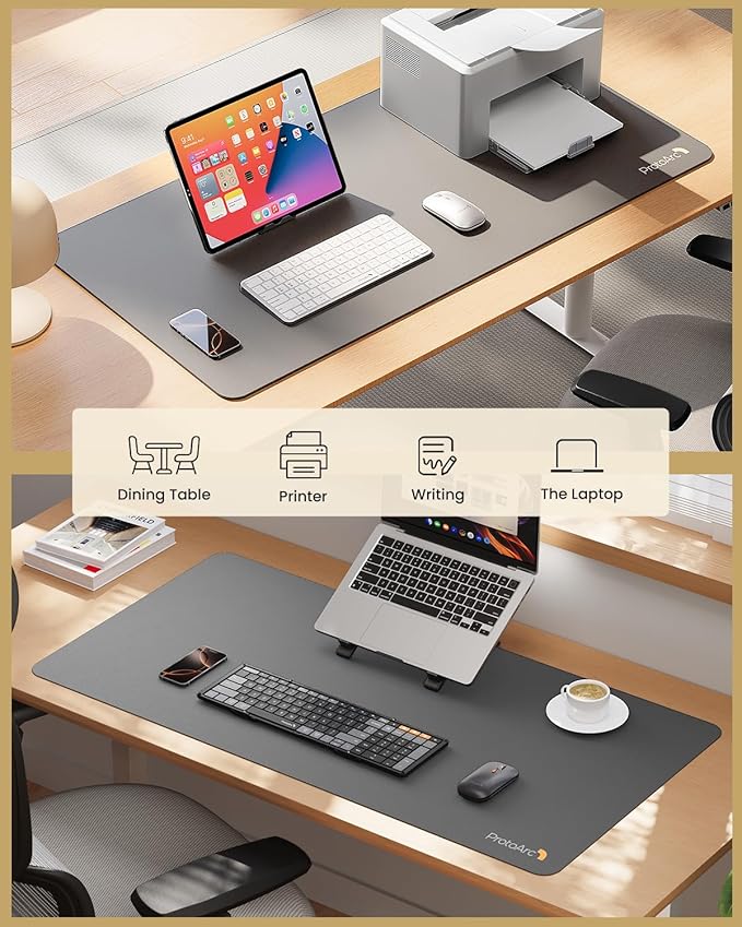 ProtoArc Leather Desk Mat, Large Mouse Pad- 31.5×15.8 inch, Non-Slip PU Leather Desk Pad Protector, Premium Desktop Mat for Computer, Keyboard and Mouse, Gray
