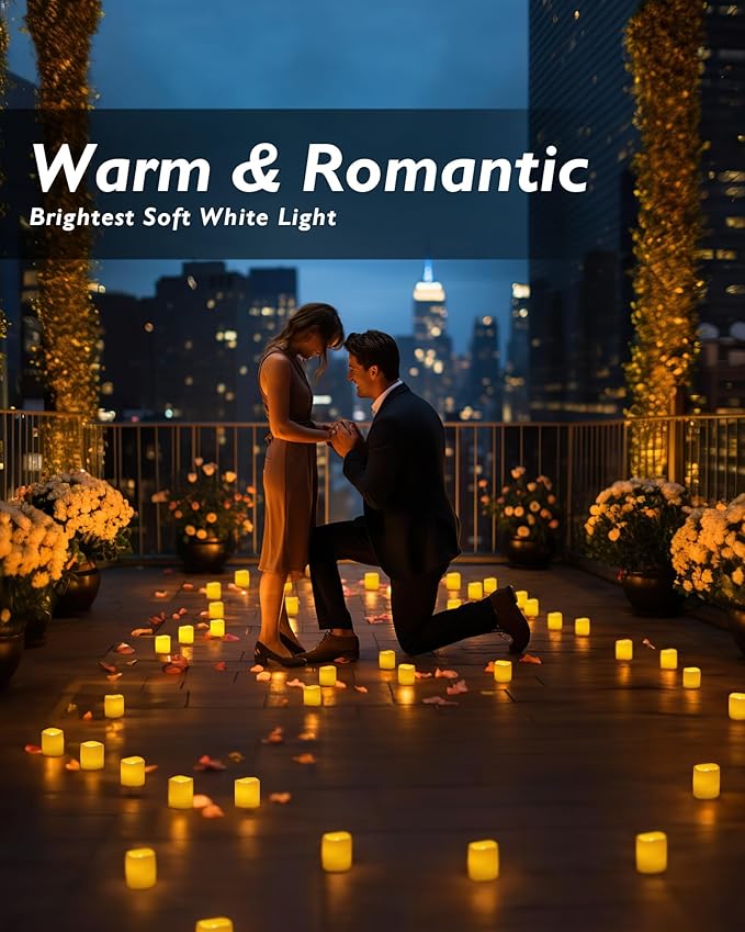 Homemory 12Pack Flickering Flameless Votive Candles, 200+Hour Electric Fake Candles, Battery Operated LED Tealight for Wedding, Outdoor, Table, Festival (Warm White,Battery Included)