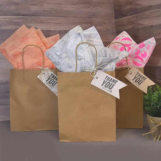 FACEBAG 100-Pack Brown Paper Bags with Handles, 8x4.25x10.5 Inch Kraft Gift Bags, Applicable to Birthday, Retail, Party, Shopping, Festival, Reusable & Durable