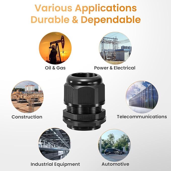 QILIPSU 20pcs 1" NPT Cable Gland Waterproof IP68 Nylon Cable Pass Through Cord Grip Connector Strain Relief Wire Grommet