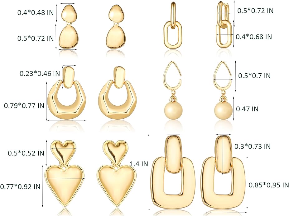 Wgoud 6 Pairs Gold Hoop Earrings Set for Women, 14K Gold Plated Hypoallergenic Lightweight Chunky Open Huggie Hoops Earrings Jewelry for Gifts.
