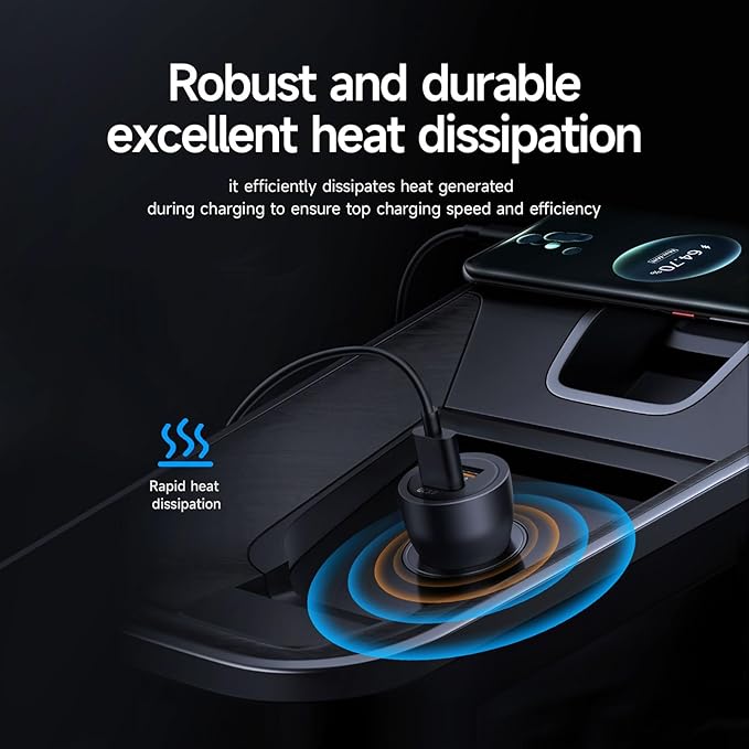 60W Car Charger USB C Fast Charge, Aluminum Dual Port Cigarette Lighter Adapter, Car Phone Charger for iPhone 16/15/14 Pro Max Plus, iPad, Samsung Galaxy S24/S23/S22 & More