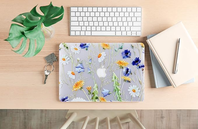 Case for MacBook Pro 13 inch M2 M1 A2338 A2289 A2251 A2159 A1989 A1706 2023-2016 Release with Touch ID, 6 in 1 Matte Clear Shell&Keyboard Cover&Screen Protector&Webcam Cover, Floral