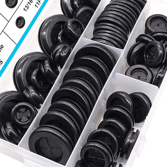 53PCS Rubber Grommets for Wiring, Rubber Grommet Kit in 6 Assorted Drill Hole Sizes 5/8" 13/16" 7/8" 1" 1-3/16" 1-1/2", Two-Sided Rubber Hole Plug for Protecting Wires