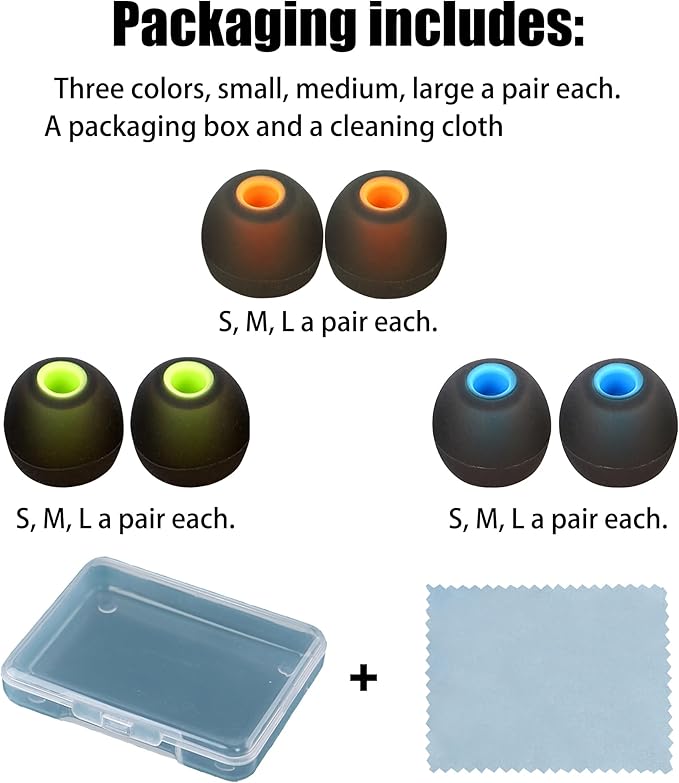Silicone Replacement Earbud Tips Ear Tips Fit Most in-Ear Earbuds(Inner Hole 3.8mm -5.1mm) Headphone Rubber Tips Earbud Covers 9 Pairs S M L