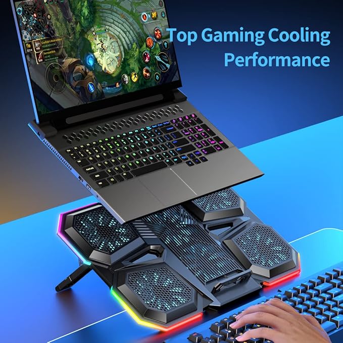 LIANGSTAR Laptop Cooling Pad Gaming Laptop Cooler, Laptop Fan Cooling Stand with 6 Quiet Fans for 15.6-17.3 Inch, 7 Height Adjust, RGB LED Light 4 Modes, Switch Control Fan Speed, 2 USB Port, 2023 New