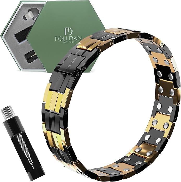 POLLDAN® 3X Power Magnetic Bracelets For Men | 6200 Gauss Strength Mens Titanium Bracelet with Fold-Over Clasp, Adjustable Length, Gift Box, Sizing Tool | Innovative Magnets Alloy - Patent