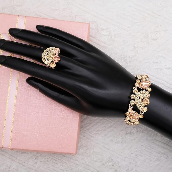 CSY Elegant Crystal Necklace Earrings Bracelet Ring Bridal Wedding Party Costume Jewelry Sets for Brides Women