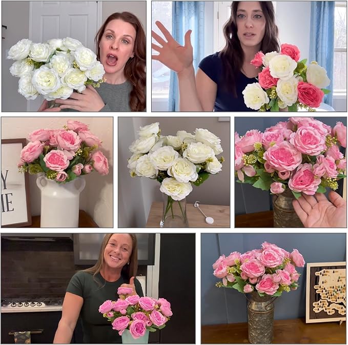 4 Packs Artificial Peonies Silk Flowers: Faux Peony Bouquet 4 Bundles, Fake Peonies Flowers Bulk for Centerpiece Table Wedding Party Home Decor for Vase Decoration (Light Purple)